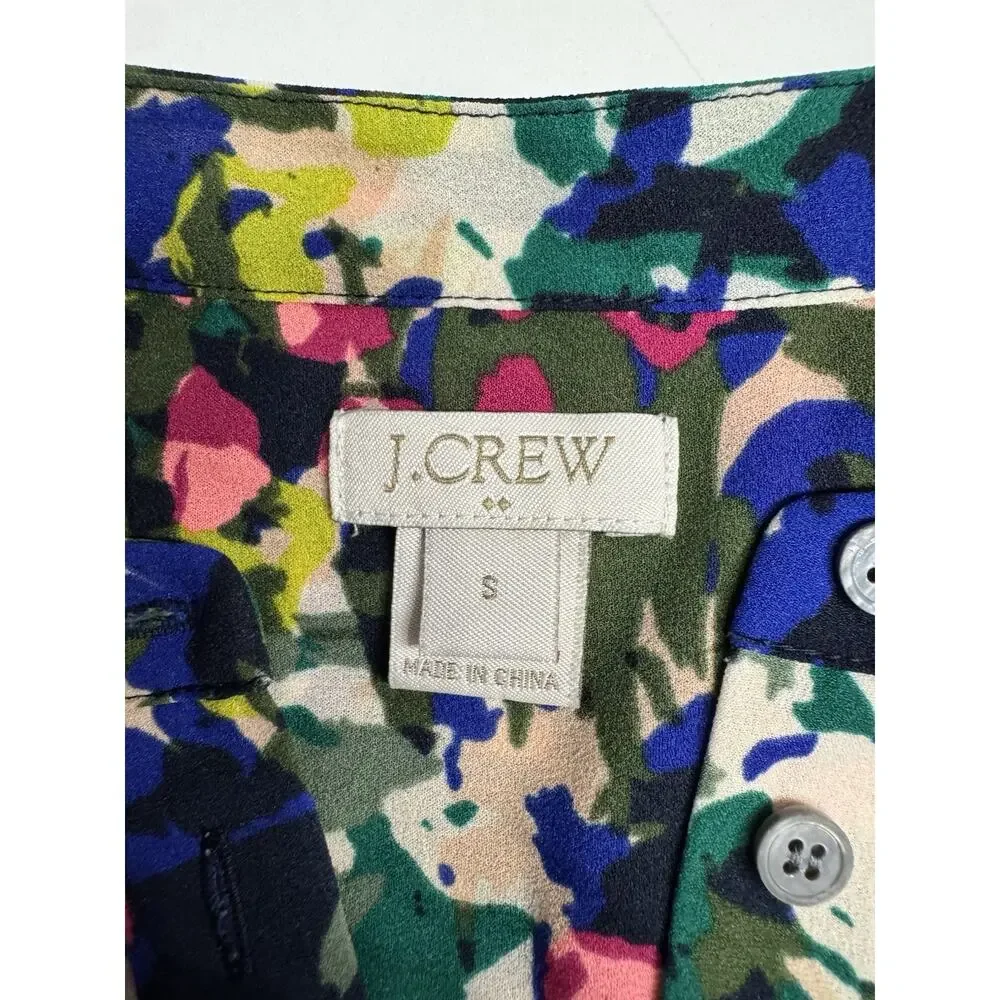 J. Crew Womens Sz S Abstract Floral Tunic Long Sleeve Blouse 1/2 Button Up